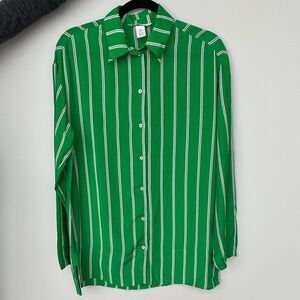H&M Green Striped Button Down Shirt